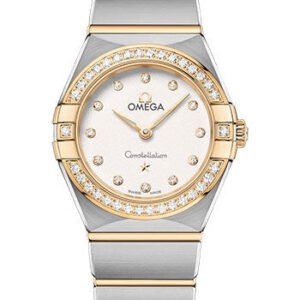Omega Constellation Manhattan Quartz Watch - 25 mm Steel And Yellow Gold Case - Diamond-Paved Bezel - Crystal White Silvery Diamond Dial - 131.25.25.60.52.002
