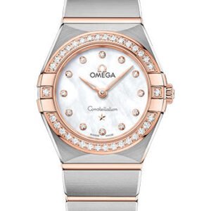 Omega Constellation Manhattan Quartz Watch - 25 mm Steel And Sedna Gold Case - Diamond-Paved Bezel - Mother-Of-Pearl Diamond Dial - 131.25.25.60.55.001