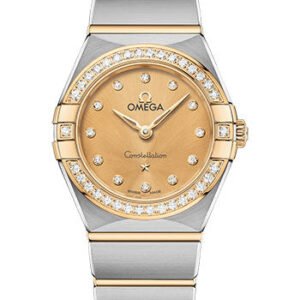 Omega Constellation Manhattan Quartz Watch - 25 mm Steel And Yellow Gold Case - Diamond-Paved Bezel - Champagne Diamond Dial - 131.25.25.60.58.001