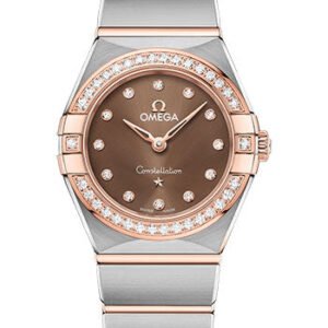 Omega Constellation Manhattan Quartz Watch - 25 mm Steel And Sedna Gold Case - Diamond-Paved Bezel - Brown Diamond Dial - 131.25.25.60.63.001
