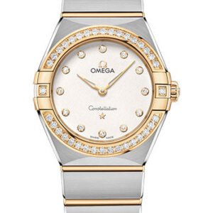 Omega Constellation Manhattan Quartz Watch - 28 mm Steel And Yellow Gold Case - Diamond-Paved Bezel - Crystal White Silvery Diamond Dial - 131.25.28.60.52.002
