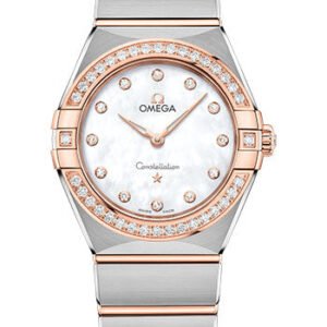 Omega Constellation Manhattan Quartz Watch - 28 mm Steel And Sedna Gold Case - Diamond-Paved Bezel - Mother-Of-Pearl Diamond Dial - 131.25.28.60.55.001