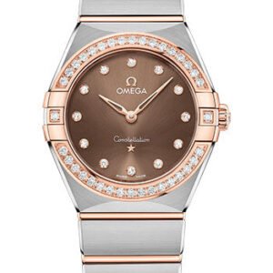 Omega Constellation Manhattan Quartz Watch - 28 mm Steel And Sedna Gold Case - Diamond-Paved Bezel - Brown Diamond Dial - 131.25.28.60.63.001