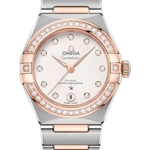 Omega Constellation Manhattan Co-Axial Master Chronometer Watch - 29 mm Steel And Sedna Gold Case - Diamond-Paved Bezel - Crystal White Silvery Diamond Dial - 131.25.29.20.52.001