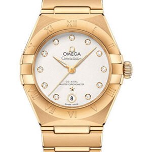 Omega Constellation Manhattan Co-Axial Master Chronometer Watch - 29 mm Yellow Gold Case - Crystal White Silvery Diamond Dial - 131.50.29.20.52.002