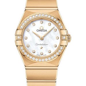 Omega Constellation Manhattan Quartz Watch - 25 mm Yellow Gold Case - Diamond-Paved Bezel - Mother-Of-Pearl Diamond Dial - 131.55.25.60.55.002