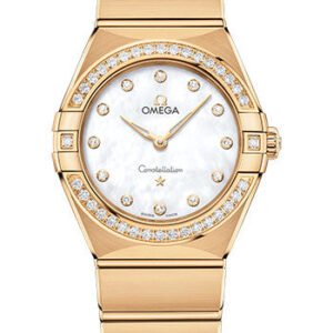 Omega Constellation Manhattan Quartz Watch - 28 mm Yellow Gold Case - Diamond-Paved Bezel - Mother-Of-Pearl Diamond Dial - 131.55.28.60.55.002