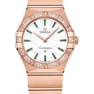Omega Constellation Quartz - 28 mm Sedna Gold Case - Diamond Bezel - White Mother-Of-Pearl Emerald Dial - 131.55.28.60.55.005