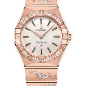 Omega Constellation Quartz - 28 mm Sedna Gold Case - Diamond Bezel - White Opal Emerald Dial - 131.55.28.60.99.004
