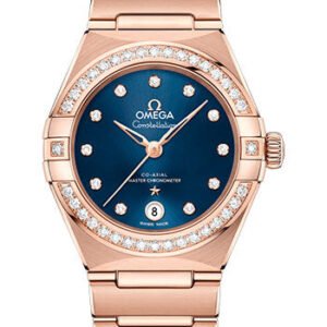 Omega Constellation Manhattan Co-Axial Master Chronometer Watch - 29 mm Sedna Gold Case - Diamond-Paved Bezel - Blue Diamond Dial - 131.55.29.20.53.001