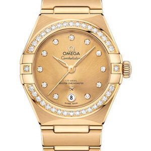 Omega Constellation Manhattan Co-Axial Master Chronometer Watch - 29 mm Yellow Gold Case - Diamond-Paved Bezel - Champagne Diamond Dial - 131.55.29.20.58.001