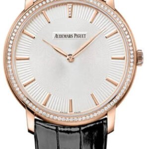 Audemars Piguet Jules Audemars Extra-Thin 41mm Silver Index Diamond Bezel Rose Gold Leather | 15182OR.ZZ.A102CR.01