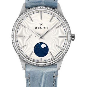 Zenith Elite Moonphase Watch - Steel - Silver Dial - Leather Strap - 16.3200.692/01.C832