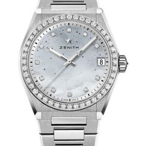 Zenith Defy Midnight Watch - Steel - Diamond Bezel - Gradient Mother Of Pearl Dial - Metal Bracelet - 16.9200.670/03.MI001