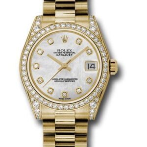 Rolex Yellow Gold Datejust 31 Watch - 48 Diamond Bezel - Mother-Of-Pearl Diamond Dial - President Bracelet - 178158 mdp