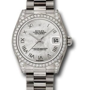 Rolex White Gold Datejust 31 Watch - 48 Diamond Bezel - Mother-Of-Pearl Roman Dial - President Bracelet - 178159 mrp
