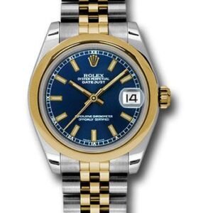 Rolex Steel and Yellow Gold Datejust 31 Watch - Domed Bezel - Blue Index Dial - Jubilee Bracelet - 178243 blij