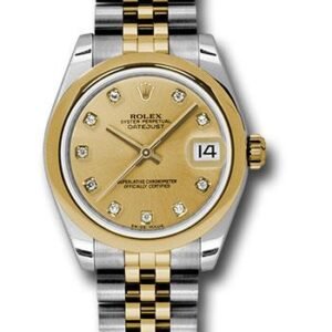 Rolex Steel and Yellow Gold Datejust 31 Watch - Domed Bezel - Champagne Diamond Dial - Jubilee Bracelet - 178243 chdj