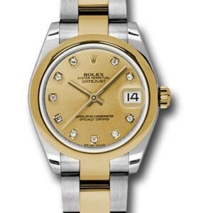 Rolex Steel and Yellow Gold Datejust 31 Watch - Domed Bezel - Champagne Diamond Dial - Oyster Bracelet - 178243 chdo
