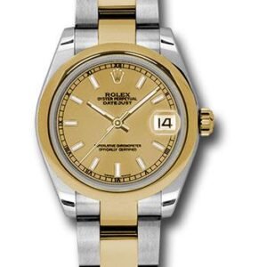 Rolex Steel and Yellow Gold Datejust 31 Watch - Domed Bezel - Champagne Index Dial - Oyster Bracelet - 178243 chio