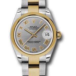 Rolex Steel and Yellow Gold Datejust 31 Watch - Domed Bezel - Slate Grey Roman Dial - Oyster Bracelet - 178243 gro