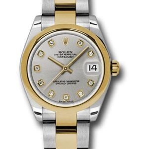 Rolex Steel and Yellow Gold Datejust 31 Watch - Domed Bezel - Silver Diamond Dial - Oyster Bracelet - 178243 sdo
