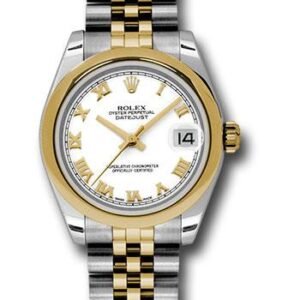Rolex Steel and Yellow Gold Datejust 31 Watch - Domed Bezel - White Roman Dial - Jubilee Bracelet - 178243 wrj