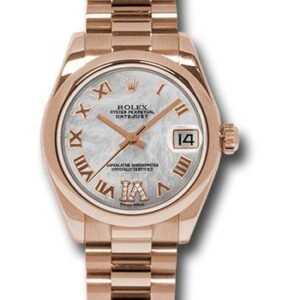 Rolex Pink Gold Datejust 31 Watch - Domed Bezel - Mother-Of-Pearl Diamond Roman Vi Roman Dial - President Bracelet - 178245 mdrp