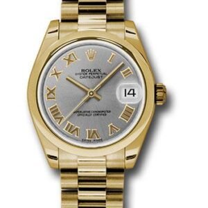 Rolex Yellow Gold Datejust 31 Watch - Domed Bezel - Gray Roman Dial - President Bracelet - 178248 grp