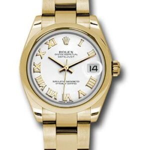 Rolex Yellow Gold Datejust 31 Watch - Domed Bezel - White Roman Dial - Oyster Bracelet - 178248 wro
