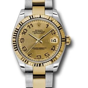 Rolex Steel and Yellow Gold Datejust 31 Watch - Fluted Bezel - Champagne Concentric Circle Arabic Dial - Oyster Bracelet - 178273 chcao