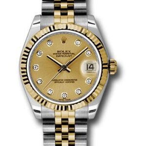 Rolex Steel and Yellow Gold Datejust 31 Watch - Fluted Bezel - Champagne Diamond Dial - Jubilee Bracelet - 178273 chdj