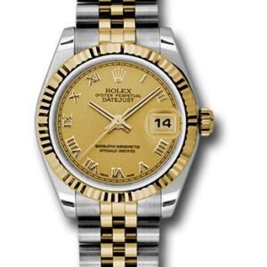 Rolex Steel and Yellow Gold Datejust 31 Watch - Fluted Bezel - Champagne Roman Dial - Jubilee Bracelet - 178273 chrj