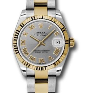 Rolex Steel and Yellow Gold Datejust 31 Watch - Fluted Bezel - Slate Grey Roman Dial - Oyster Bracelet - 178273 gro