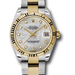 Rolex Steel and Yellow Gold Datejust 31 Watch - Fluted Bezel - Mother-Of-Pearl Diamond Dial - Oyster Bracelet - 178273 mdo