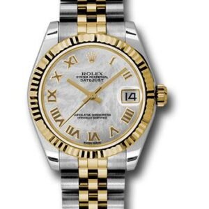 Rolex Steel and Yellow Gold Datejust 31 Watch - Fluted Bezel - Mother-Of-Pearl Roman Dial - Jubilee Bracelet - 178273 mrj