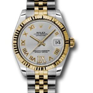 Rolex Steel and Yellow Gold Datejust 31 Watch - Fluted Bezel - Silver Diamond Roman Vi Roman Dial - Jubilee Bracelet - 178273 sdrj