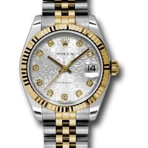 Rolex Steel and Yellow Gold Datejust 31 Watch - Fluted Bezel - Silver Jubilee Diamond Dial - Jubilee Bracelet - 178273 sjdj