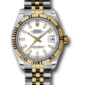 Rolex Steel and Yellow Gold Datejust 31 Watch - Fluted Bezel - White Index Dial - Jubilee Bracelet - 178273 wij