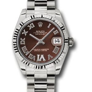 Rolex White Gold Datejust 31 Watch - Fluted Bezel - Bronze Diamond Roman Vi Roman Dial - President Bracelet - 178279 brdrp