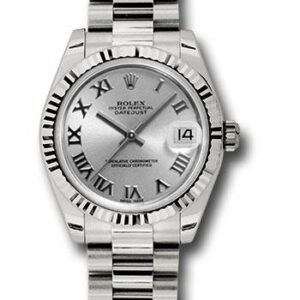 Rolex White Gold Datejust 31 Watch - Fluted Bezel - Rhodium Roman Dial - President Bracelet - 178279 rrp