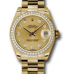 Rolex Yellow Gold Datejust 31 Watch - 48 Diamond Bezel - Champagne Diamond Dial - President Bracelet - 178288 chdp