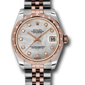 Rolex Steel and Everose Gold Datejust 31 Watch - 24 Diamond Bezel - White Mother-Of-Pearl Diamond Dial - Jubilee Bracelet - 178341 mdj