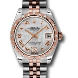 Rolex Steel and Everose Gold Datejust 31 Watch - 24 Diamond Bezel - Mother-Of-Pearl Diamond Roman Vi Roman Dial - Jubilee Bracelet - 178341 mdrj