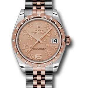 Rolex Steel and Everose Gold Datejust 31 Watch - 24 Diamond Bezel - Pink Champagne Floral Motif Dial - Jubilee Bracelet - 178341 pchfj