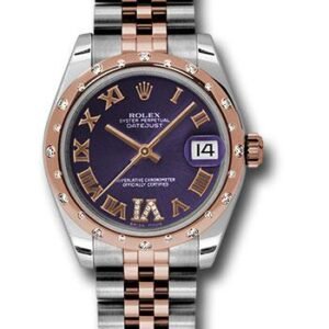 Rolex Steel and Everose Gold Datejust 31 Watch - 24 Diamond Bezel - Purple Diamond Roman Vi Roman Dial - Jubilee Bracelet - 178341 pdrj