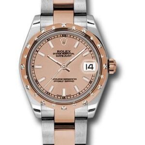 Rolex Steel and Everose Gold Datejust 31 Watch - 24 Diamond Bezel - Pink Index Dial - Oyster Bracelet - 178341 pio
