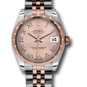Rolex Steel and Everose Gold Datejust 31 Watch - 24 Diamond Bezel - Pink Roman Dial - Jubilee Bracelet - 178341 prj