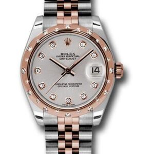 Rolex Steel and Everose Gold Datejust 31 Watch - 24 Diamond Bezel - Silver Diamond Dial - Jubilee Bracelet - 178341 sdj