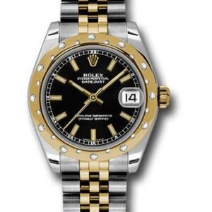 Rolex Steel and Yellow Gold Datejust 31 Watch - 24 Diamond Bezel - Black Index Dial - Jubilee Bracelet - 178343 bkij